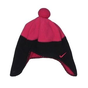 Nike Fleece Hot Pink & Black eat flap Pom Pom winter hat girls